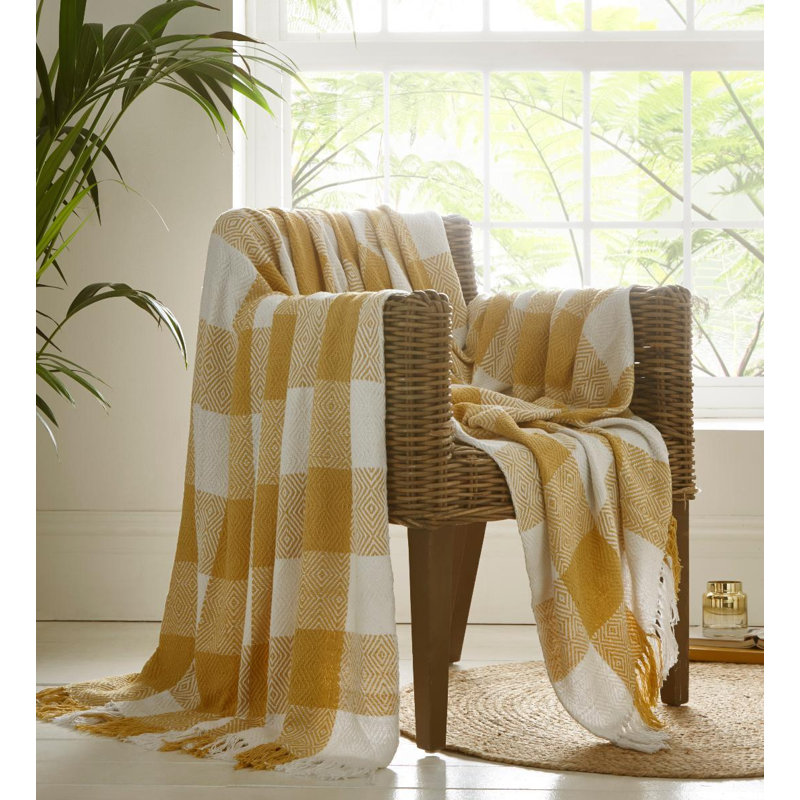 Moree Geometric Blanket, W228 x L250cm, Ochre