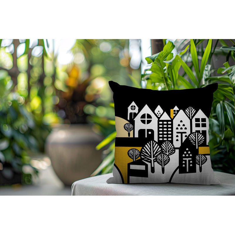 Oreiller carré réversible intérieur / extérieur Hansen, Carré 19 po, Jaune
