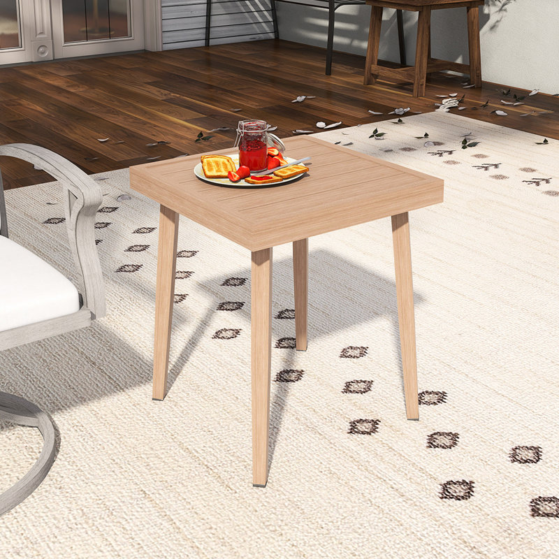 Table d'appoint d'extérieur en aluminium 18,9 po avec finition grain de bois
