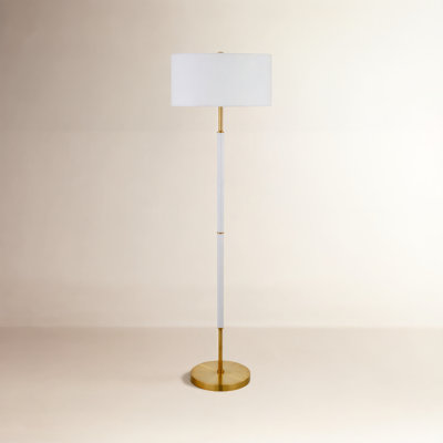 62 Inch Two-Tone Floor Lamp Fabric Drum Shade Matte White Brass Contemporary Olie