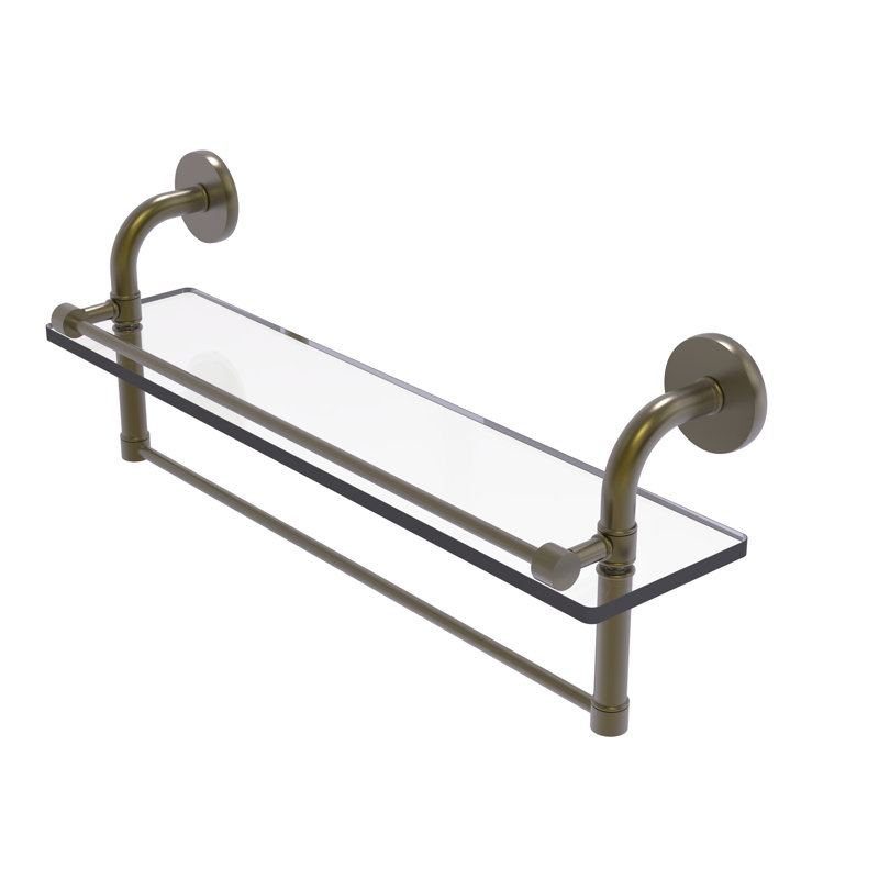 Tioga Bracket Shelf with Towel Bar, Antique  Brass, 8" H x 22" W x 5" D