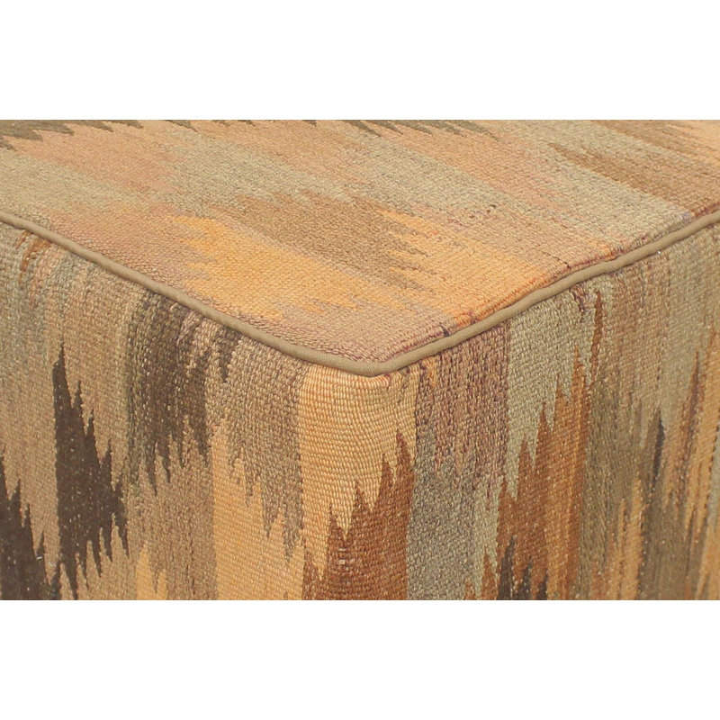 Aprea Upholstered Ottoman, Orange/Brown Wool