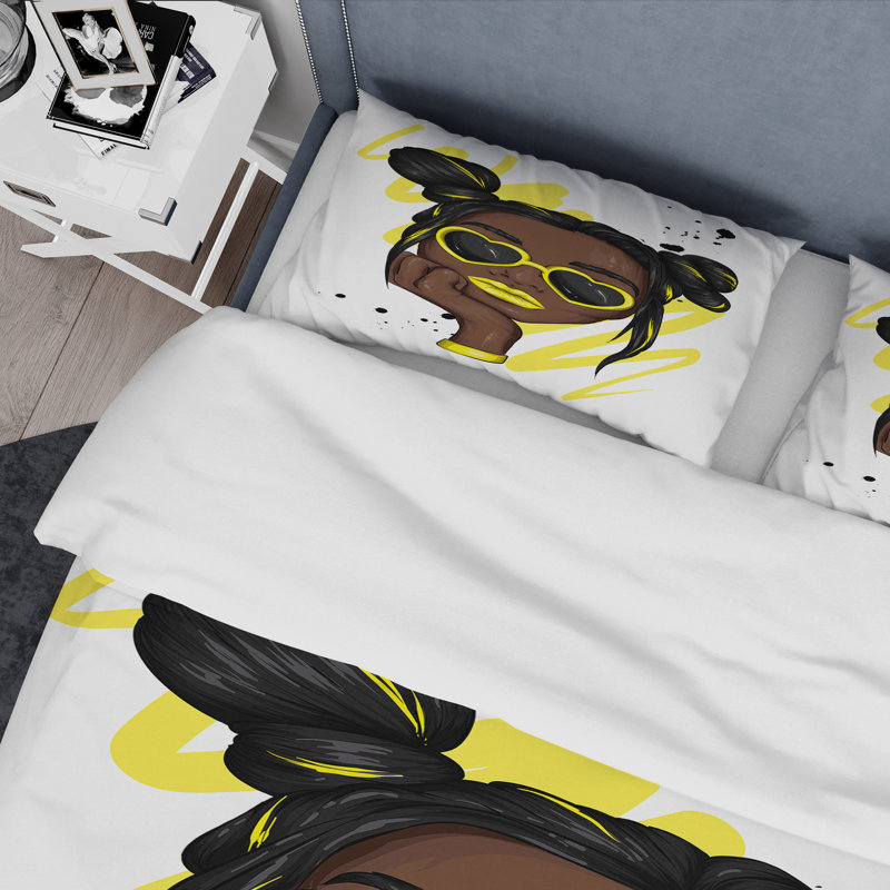 Ensemble de housse de couette en microfibre jaune / noir, Housse de couette pour très grand lit et 2 très
