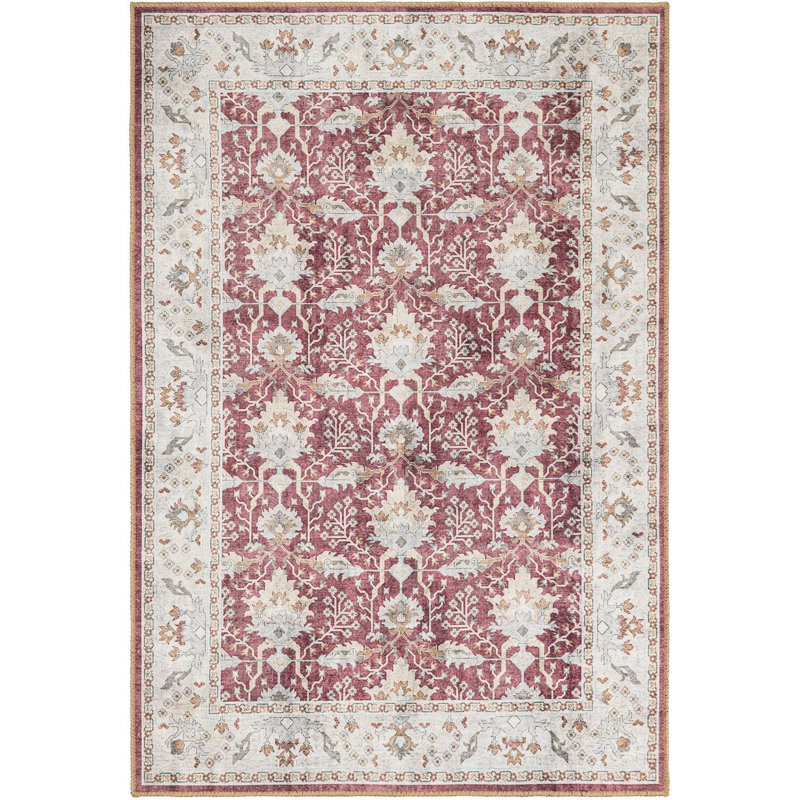 Tapis traditionnel de couleur rouge bourgogne Guljan, Rectangle 4 pi 1 po x 6 pi 1 po