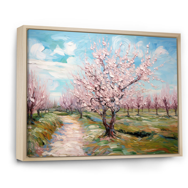 «Vangogh Blooming Cherry Trees» encadré sur toile par Vincent Van Gogh, peinture, H 34 po x l 44 po, Naturel