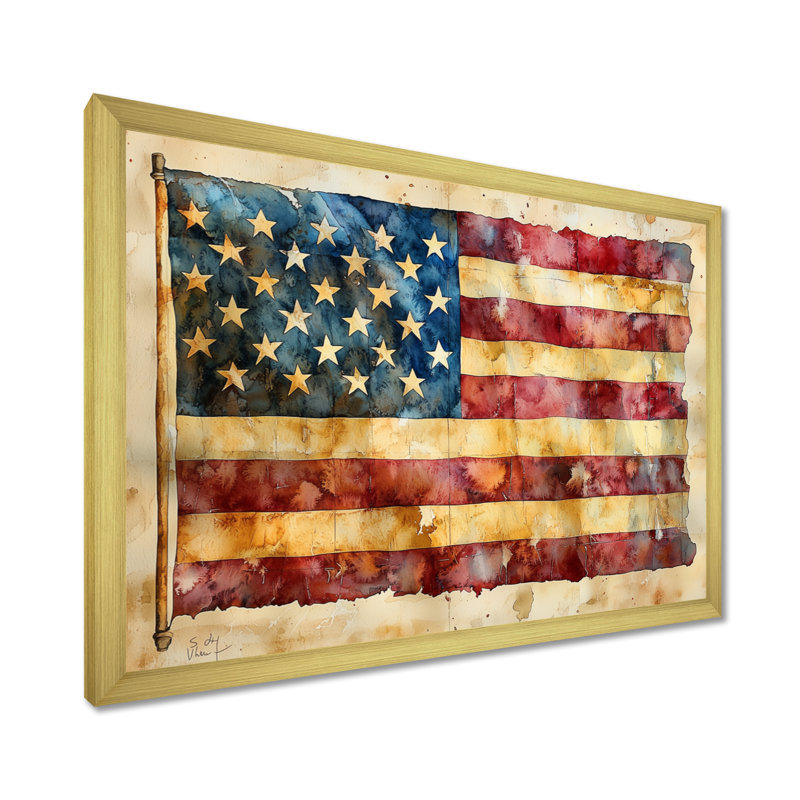 Ratification de la déclaration des droits, drapeau des États-Unis II - États-Unis, art mural large, H 34 po x l 44 po, Doré