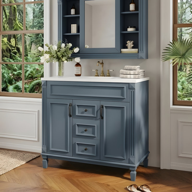Meuble-lavabo de 36 pouces avec lavabo en céramique, Bleu