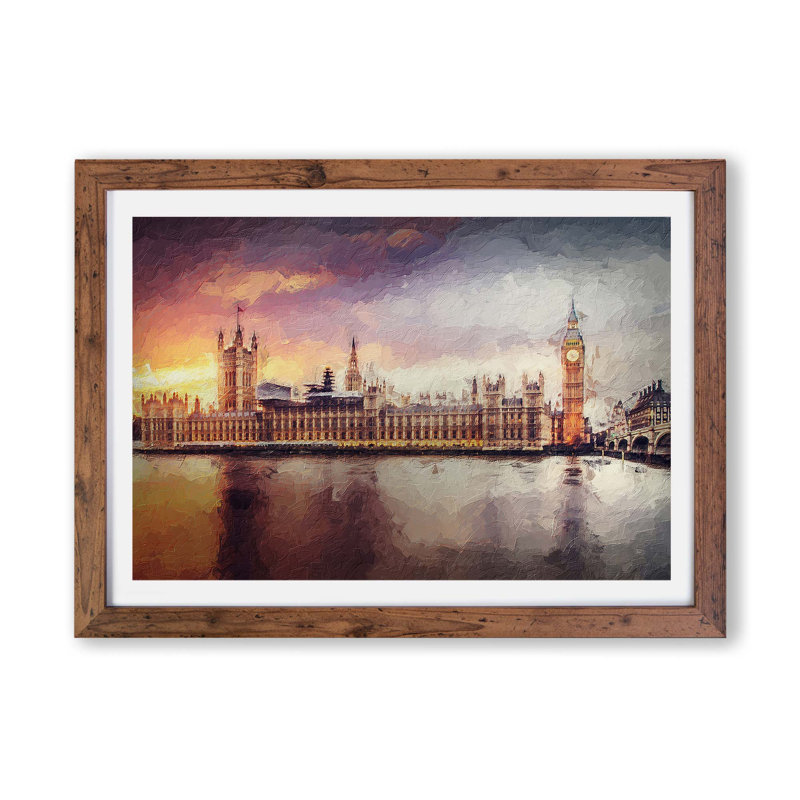 Big Ben & Houses Of Parliament - Single Picture Frame Painting, Walnut, 33cm H x 45cm W x 2cm D
