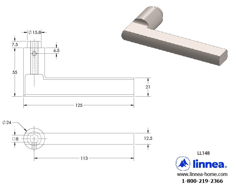 Door Lever, Satin Stainless Steel, 2.75"