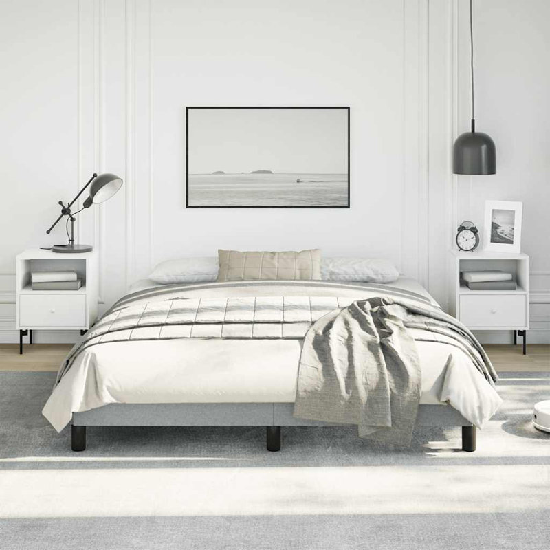 Structure de lit rectangulaire en polyester gris clair avec structure de lit plateforme tapissier, Grand lit, Gris