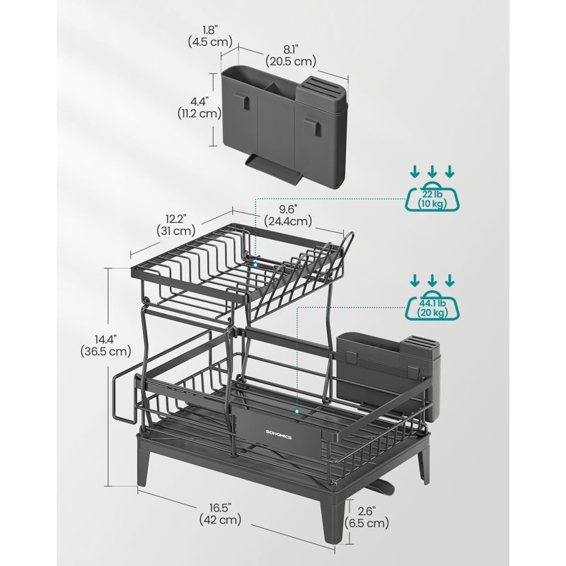 Dish Drainer Rack with 360 Degree Rotatable Spout, Slate Grey