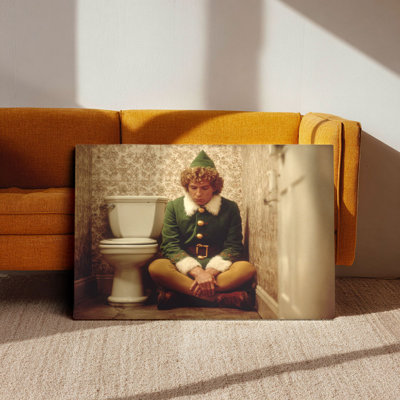 «Elf Movie Bathroom Scene Wall Art (Holiday Humor Tone»), cadre tendu pour un coin des Fêtes