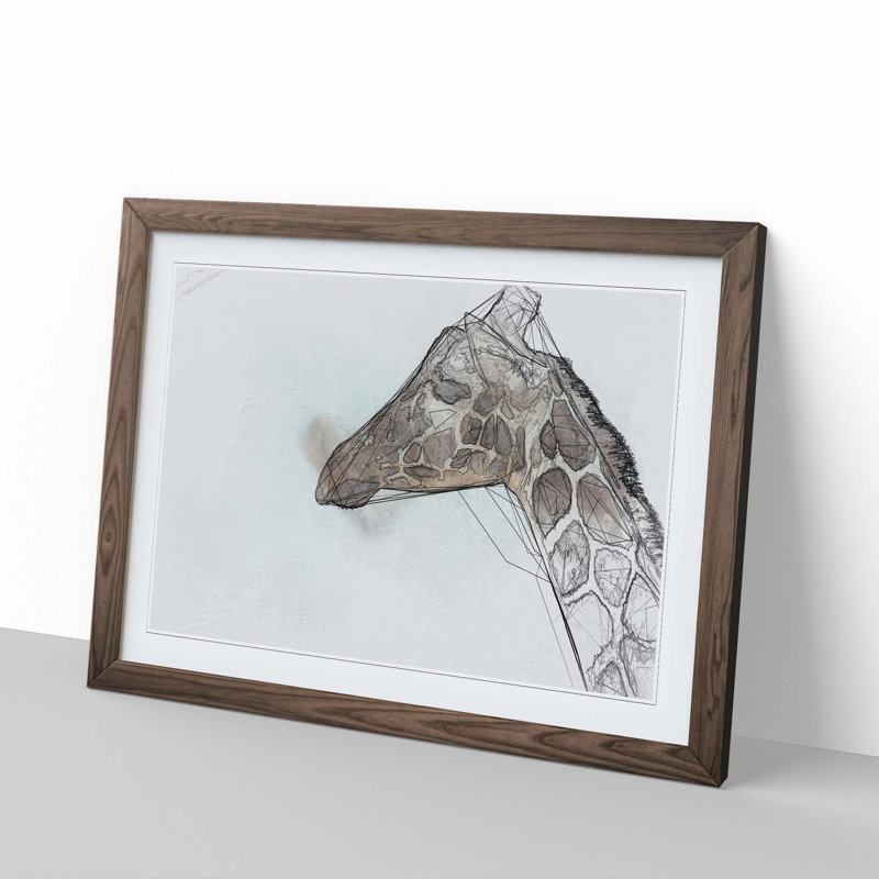 Giraffe Profile - Picture Frame Graphic Art Print, 27cm H x 36cm W x 2cm D, Walnut Framed