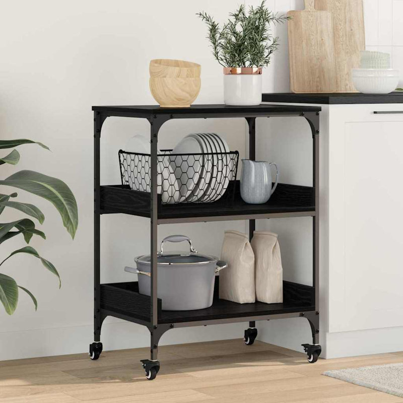 Wood Bar Cart, Black Oak