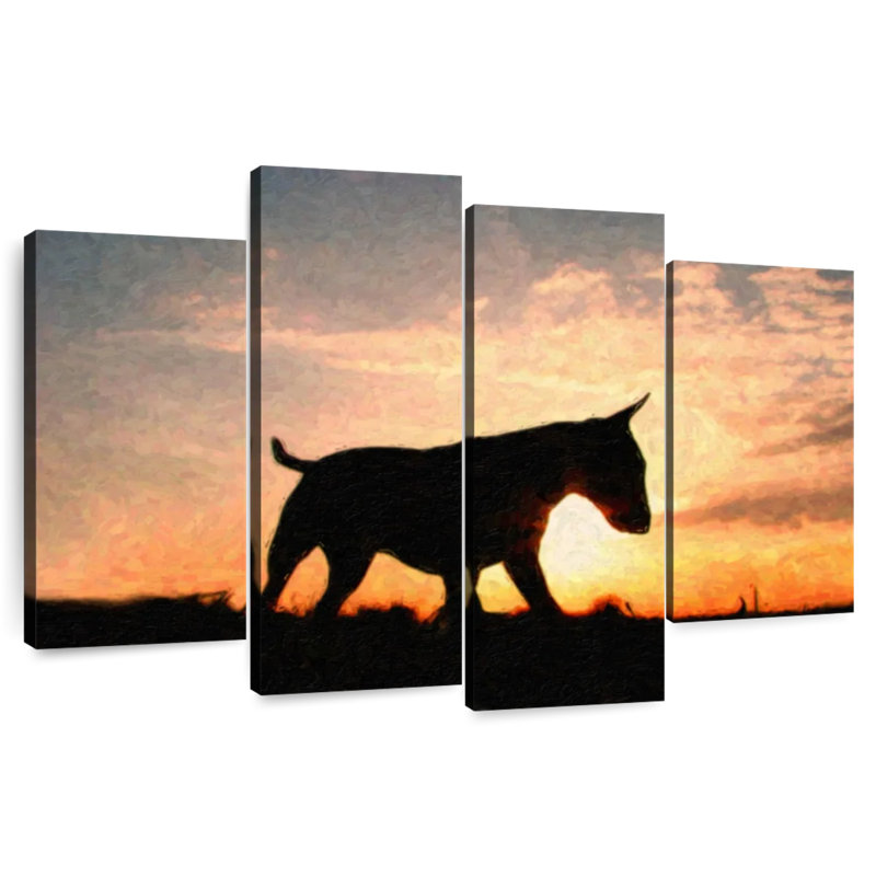 Bull terrier Brampt au coucher du soleil, H 18 po x l 30 po