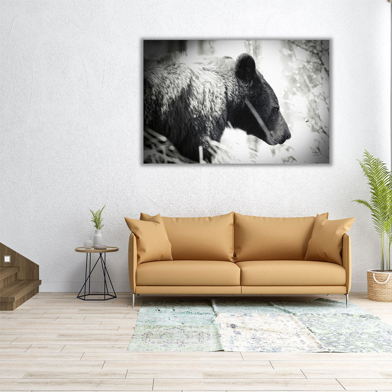 Ours émergent noir et blanc - reproduction d'art sur toile, H 20 po x l 30 po