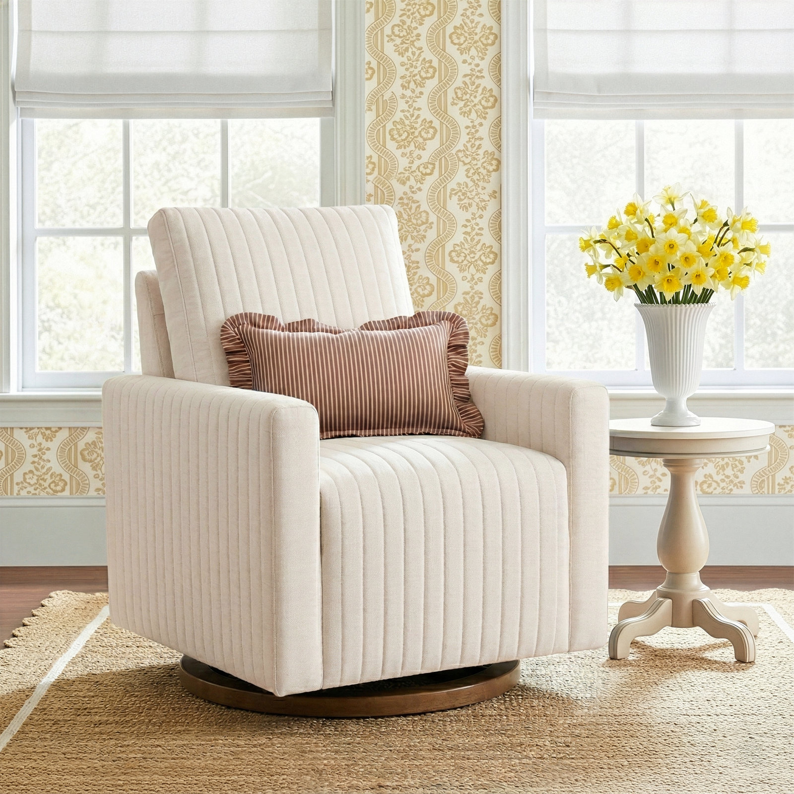 Poe Channeled Swivel Glider, Performance Cream Eco Weave