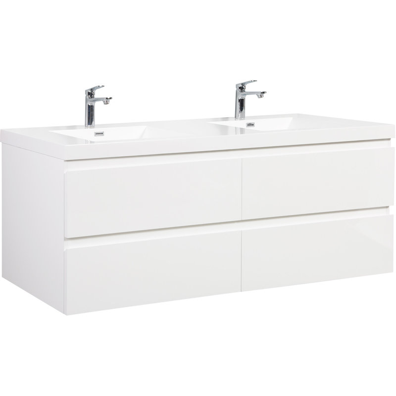 Meuble-lavabo mural élégant avec lavabo en résine de qualité supérieure et rangement spacieux, Blanc