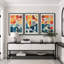 Abstrait, couleurs vives et abstraites «Œuvre abstraite et audacieuse bleu orange contemporain, images bohème de style Mid-Century moderne, impression numérique sur toile 3 pièces  -100707260-100707261