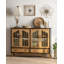 Buffet rustique vieilli avec portes et tiroirs en verre arqué