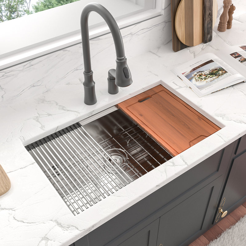 33" Brushed Stainless Steel Undermount Workstation Kitchen Sink with Accessories