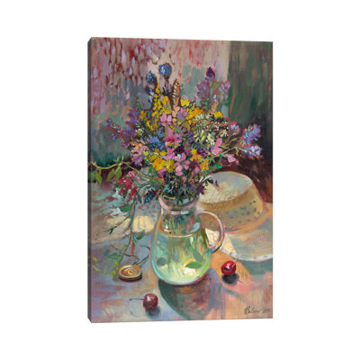 Meadow Bouquet And Straw Hat by Katharina Valeeva - Wrapped Canvas Painting