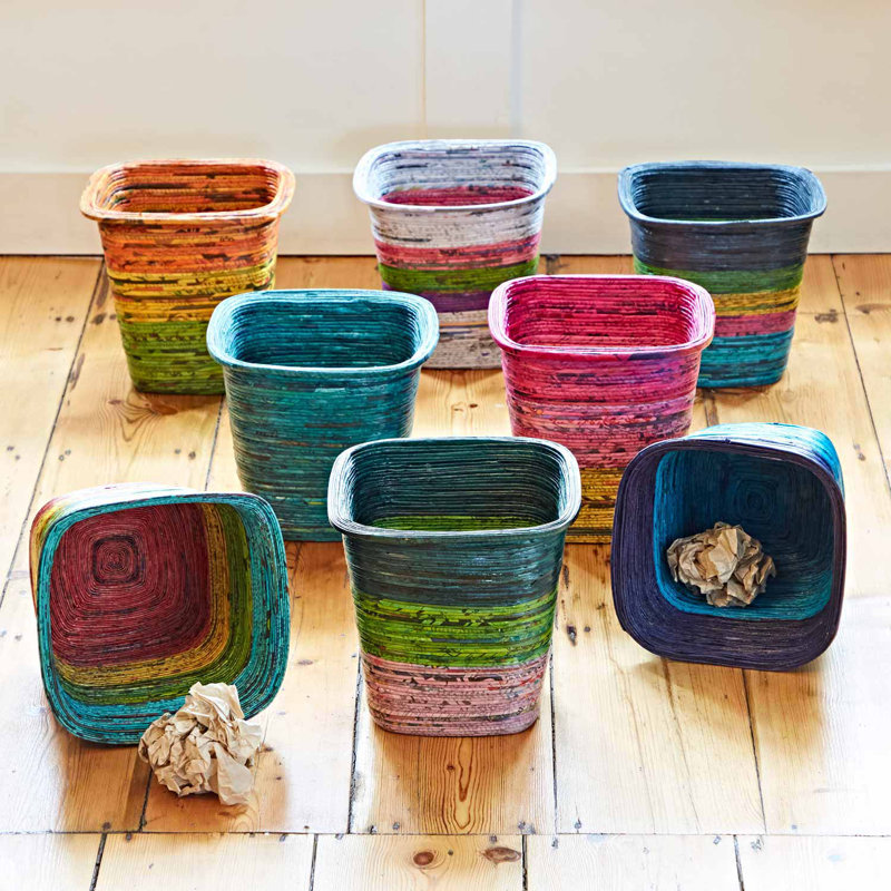 Paper High Decorative Basket, Blue/Green/Yellow/Red