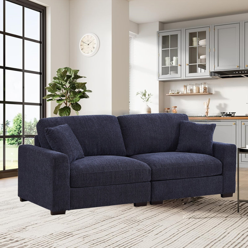 Ahaana Upholstered 91'' Sofa, Dark Blue Polyester Blend