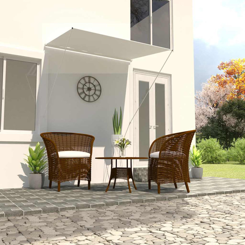 Structure en acier auvent crème avec abat-jour extérieur 100% polyester enduit de polyuréthane, Couleur unie, Crème