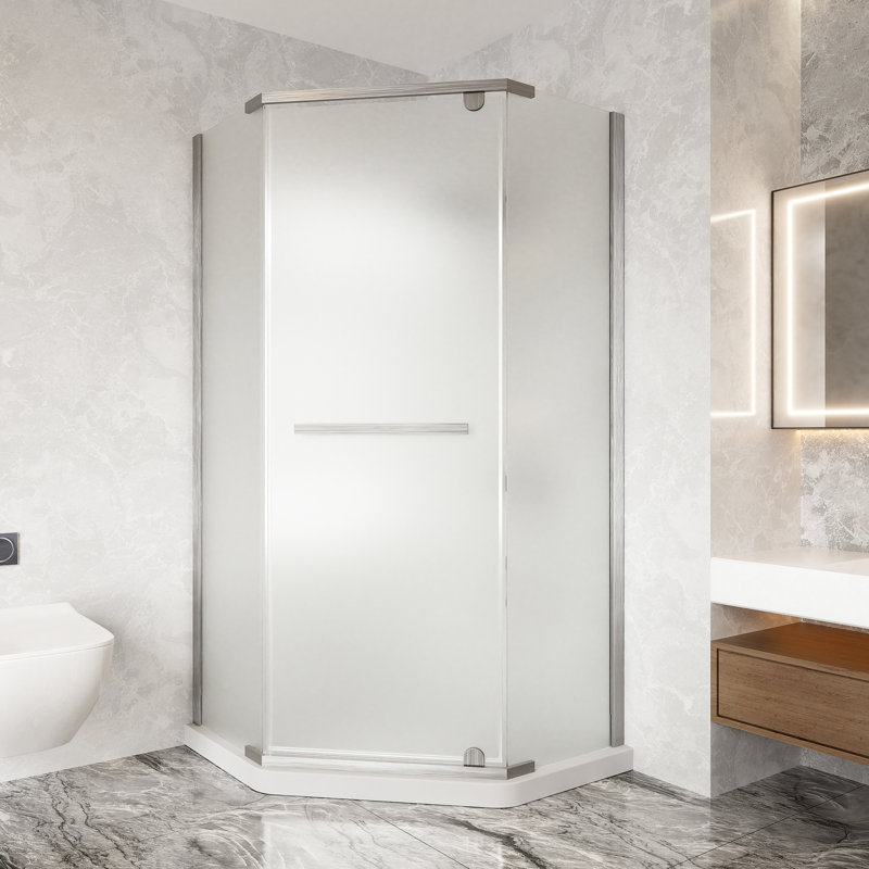 P 38 po x H 76 po Porte de douche 1/4 po ANSI en verre trempé givré, porte de douche sans cadre facile à nettoyer avec barre à serviettes réversible à gauche ou à droite.