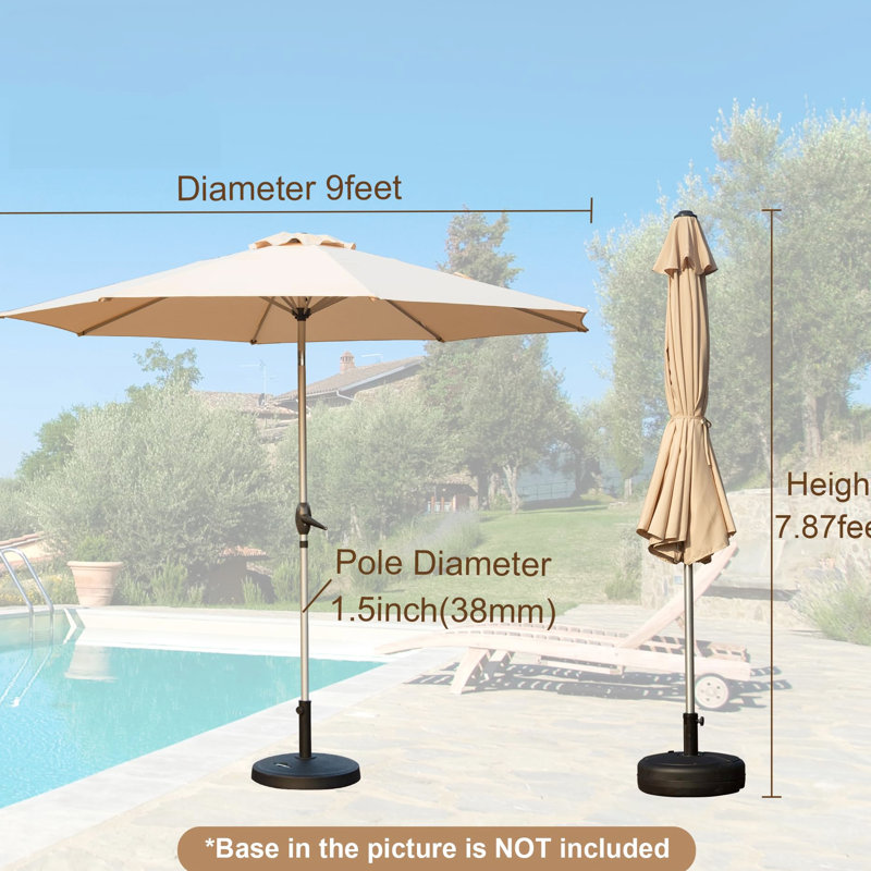 Parasol de patio 9 pi - imperméable, 8 motifs, pour le jardin, la terrasse, la cour, la résistance extérieure beige de la piscine, le matériau imperméable,