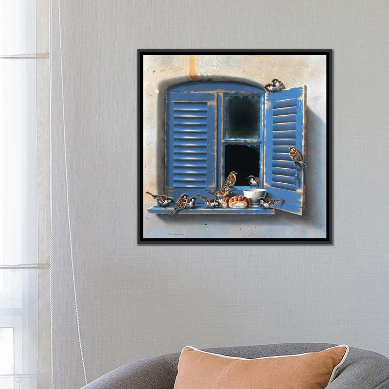 «Visiting Birds I», impression sur toile, H 18 po x l 18 po x P 1,5 po, Toile avec cadre noir, Pas de tapis