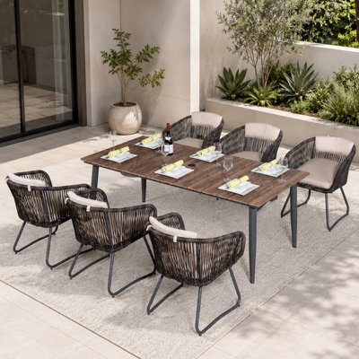 Cedar 6- Person Patio Dining Set With Rectangular Table, Cushiona Included