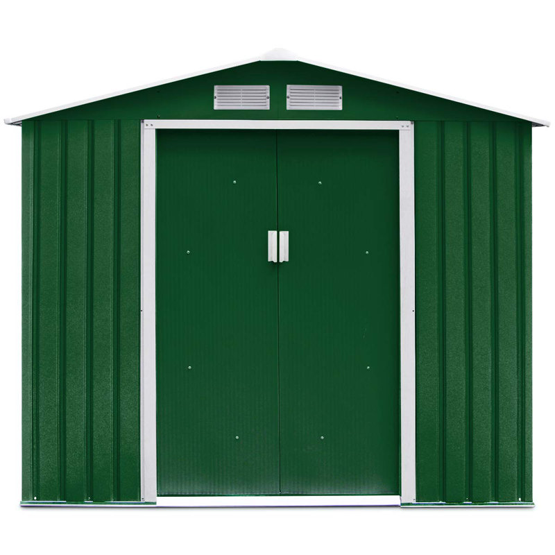 Harbine 7 ft. W x 4.2 ft. D Metal Steep Slope Garden Shed, Dark Green