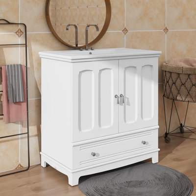 30 Inch Bathroom Vanity Set With Integrated Sink Countertop Adjustable Shelf Divided Drawer