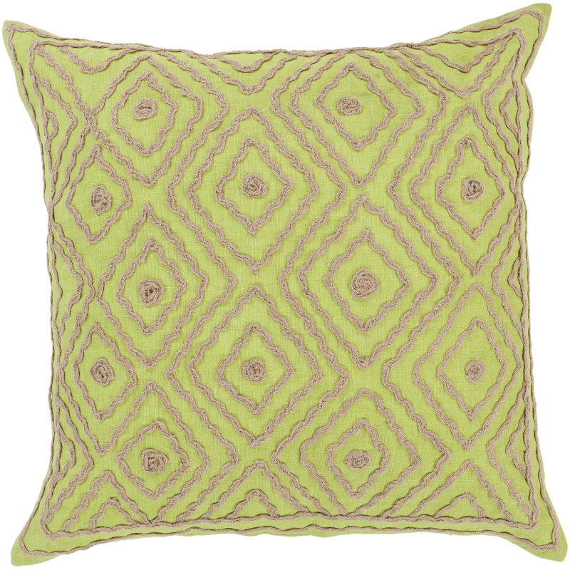 Embroidered Linen Throw Pillow, Down, Robin's Egg Blue / Driftwood Brown, 18" H x 18" W x 4" D
