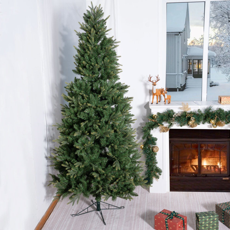 Artificial Slim Pencil Christmas Tree with Metal Stand, 7.5FT/206cm
