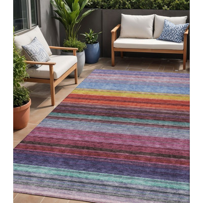 Tapis intérieur lavable rayé lavande 5 pi x 8 pi