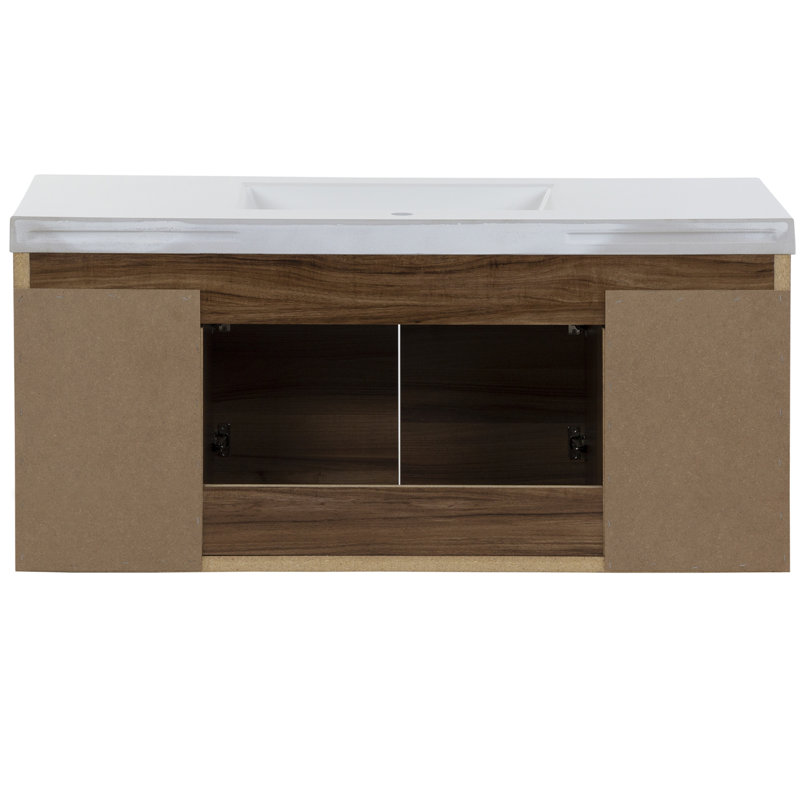 Meuble-lavabo mural simple de 48,5 po avec comptoir en marbre synthétique pour la salle de bain, Brume caramel