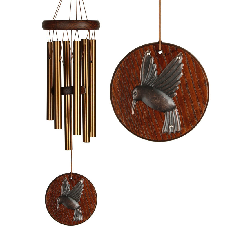 Teak and Copper Hummingbird Wind Chime for Outdoor Decor