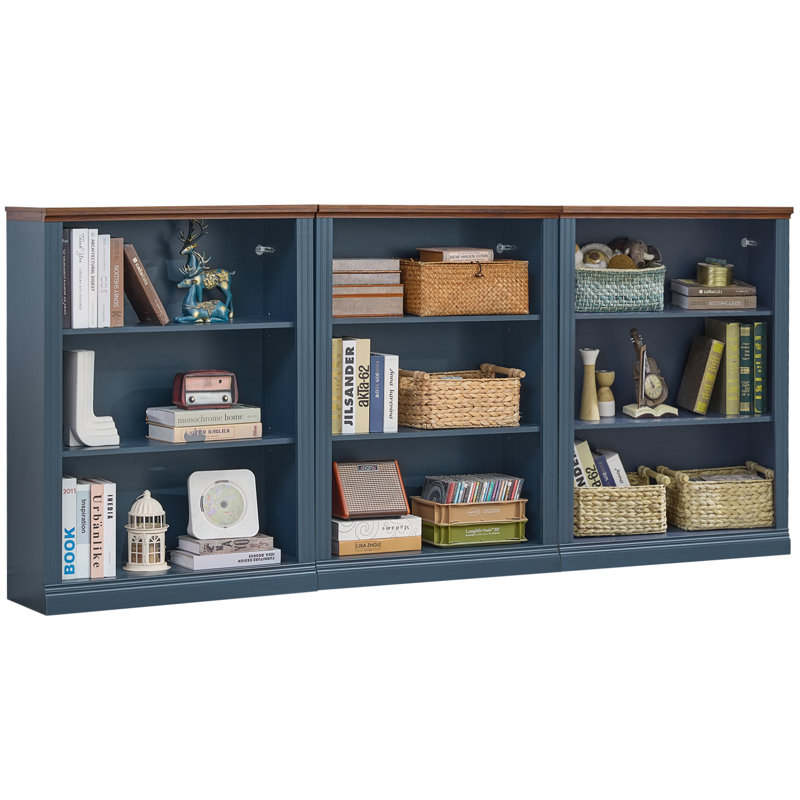 43" Tall Farmhouse Bookshelf Set, Blue, (3 Shelves) 43"H x 94.5"W x 11.9"D