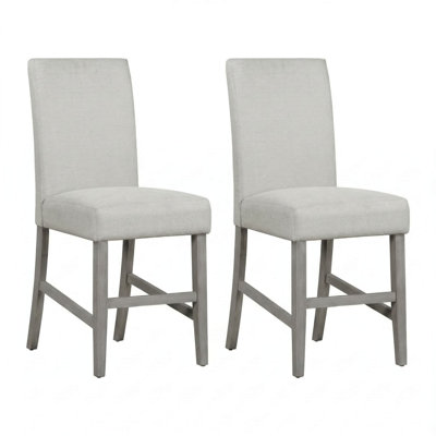 Bartool Set of 2 with Grey Upholstery and Brushed Acacia Wood Frame