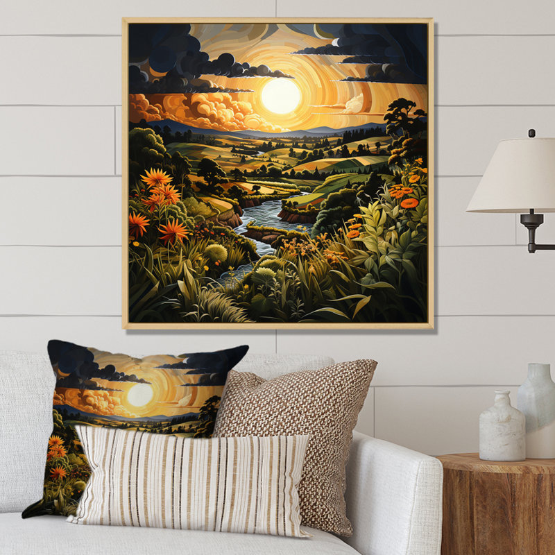 Countryside Pastoral Patchwork IV - Landscapes Canvas Wall Art, Cadre naturel flottant, H 36 po x l 36 po x P 1,5 po