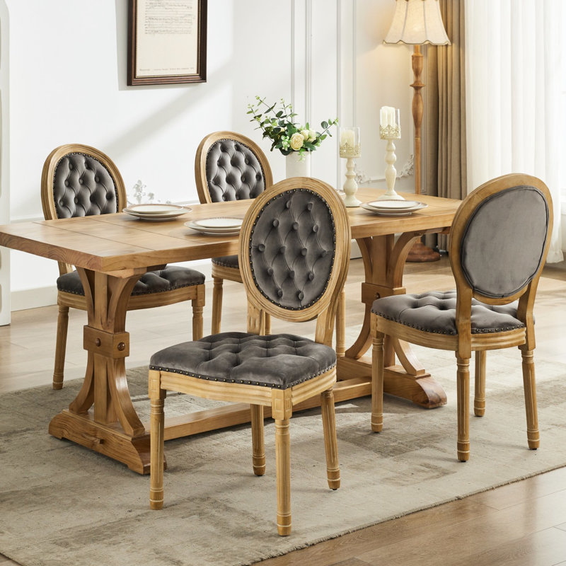 Chaises de salle à manger grises Sw1739gy, de 2, avec structure en bois massif et 2 chaises en cuir artificiel en velours synthétique Sw1739gy faites à la main, hauteur des pieds réglable
