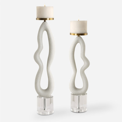 Feamelo Ivory Stone Candleholders, Set Of 2