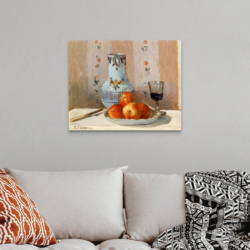 «Still Life with Apples and Pitcher» par Camille Pissarro - reproduction d'art, Toile tendue, H 11 po x l 14 po x P 1,25 po