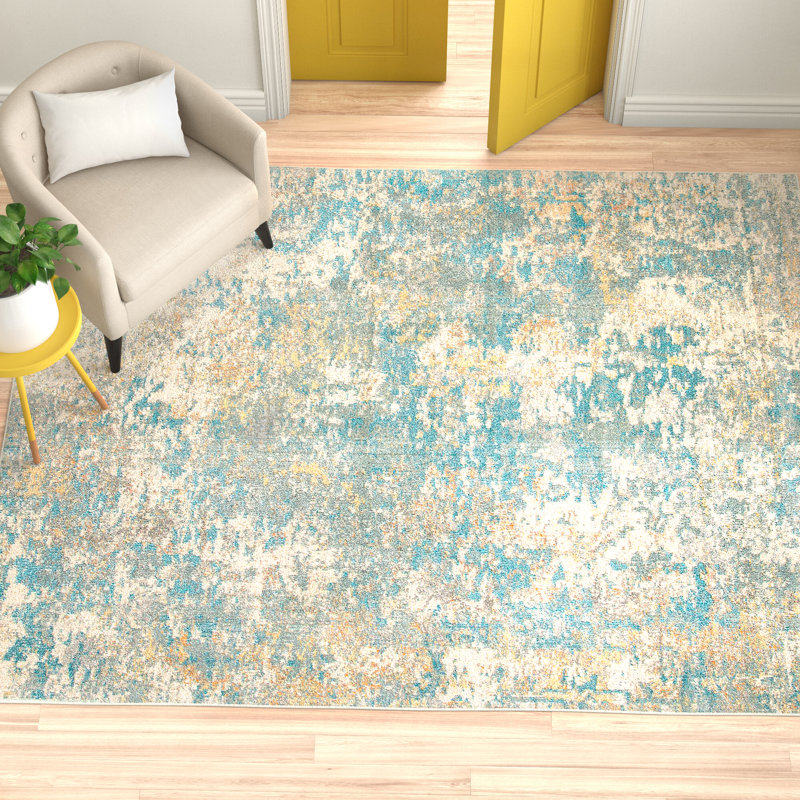 Besfort Abstract Ivory/Teal/Gold Area Rug