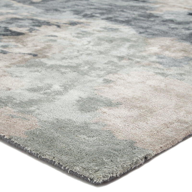 Tapis gris et bleu à motifs abstraits faits à la main Chinaz Glacier TRD04 (12 pi x 18 pi)