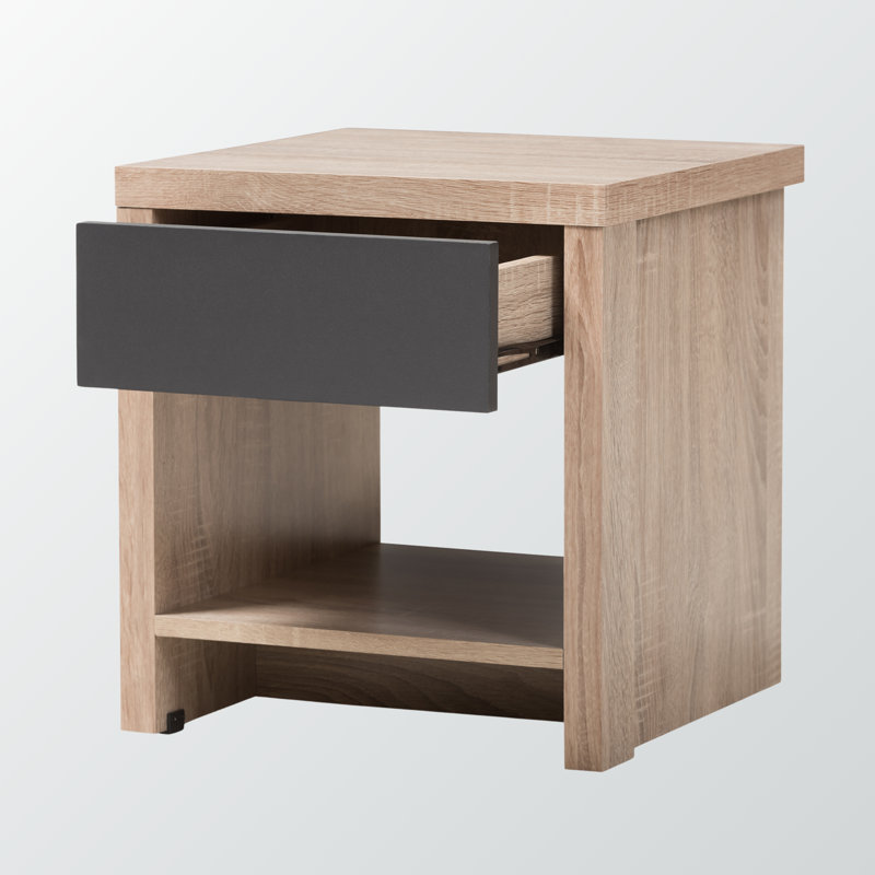 1 tiroir et 1 tablette Yarrow avec table de chevet au fini gris et brun clair, H 16,77 po x l 15,61 po x P 15,61 po