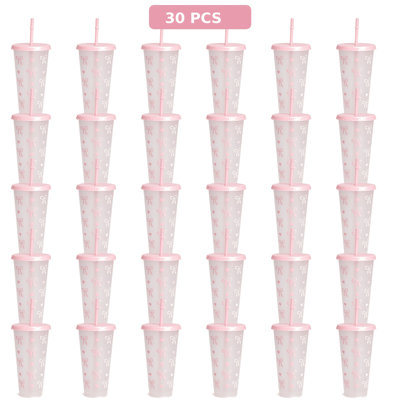 Ensemble de 30 gobelets de voyage en plastique avec couvercles et pailles